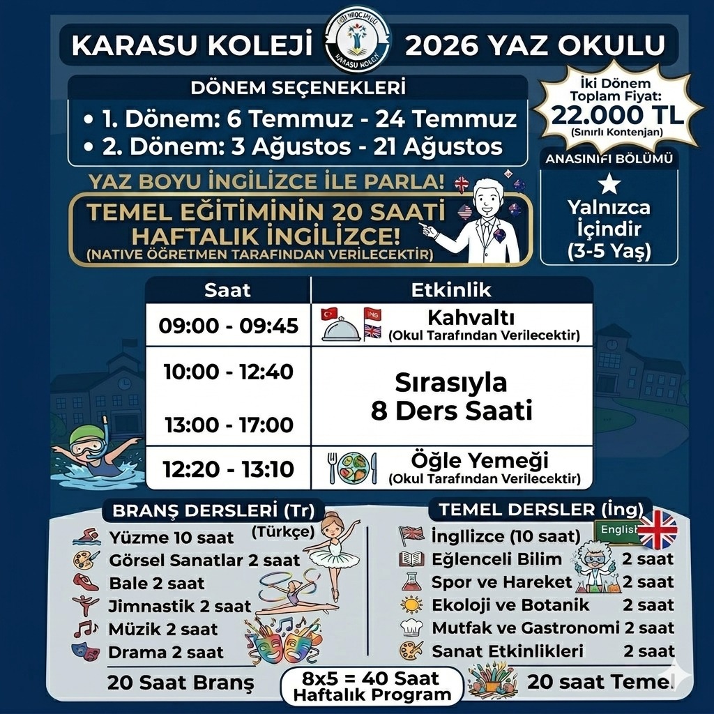 KARASU KOLEJİ 2025-2026 DÖNEMİ YAZ OKULU PROGRAMI